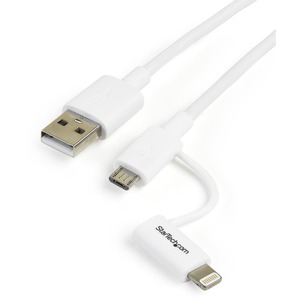 StarTech.com 1m (3ft) Apple Lightning or Micro USB to USB Cable for iPhone / iPod / iPad - White