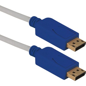 QVS 6ft DisplayPort UltraHD 4K White Cable with Blue Connectors &amp; Latches