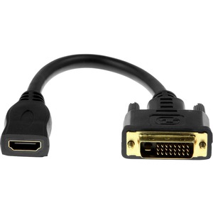 Rocstor HDMI to DVI-D Video Cable Adapter - 8in - HDMI Female to DVI Male - DVI/HDMI for Notebook, Ultrabook, Desktop Computer, Graphic Cards, Video Device - 8&quot; - 1 Pack - 1 x HDMI Female Digital Audio/Video - 1 x DVI-D (Dual-Link 24+1) Male Digital Video - Gold Plated - Shielding - Black - HDMI FEMALE TO DVI-D MALE ADAPTER