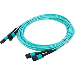 AddOn 2-Pack of 10m MPO (Female) to MPO (Female) 12-strand Aqua OM4 Straight Fiber OFNR (Riser-Rated) Patch Cable