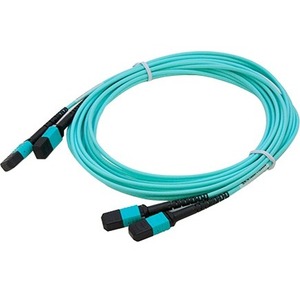 AddOn 2-Pack of 10m MPO (Female) to MPO (Female) 12-strand Aqua OM3 Straight Fiber OFNR (Riser-Rated) Patch Cable