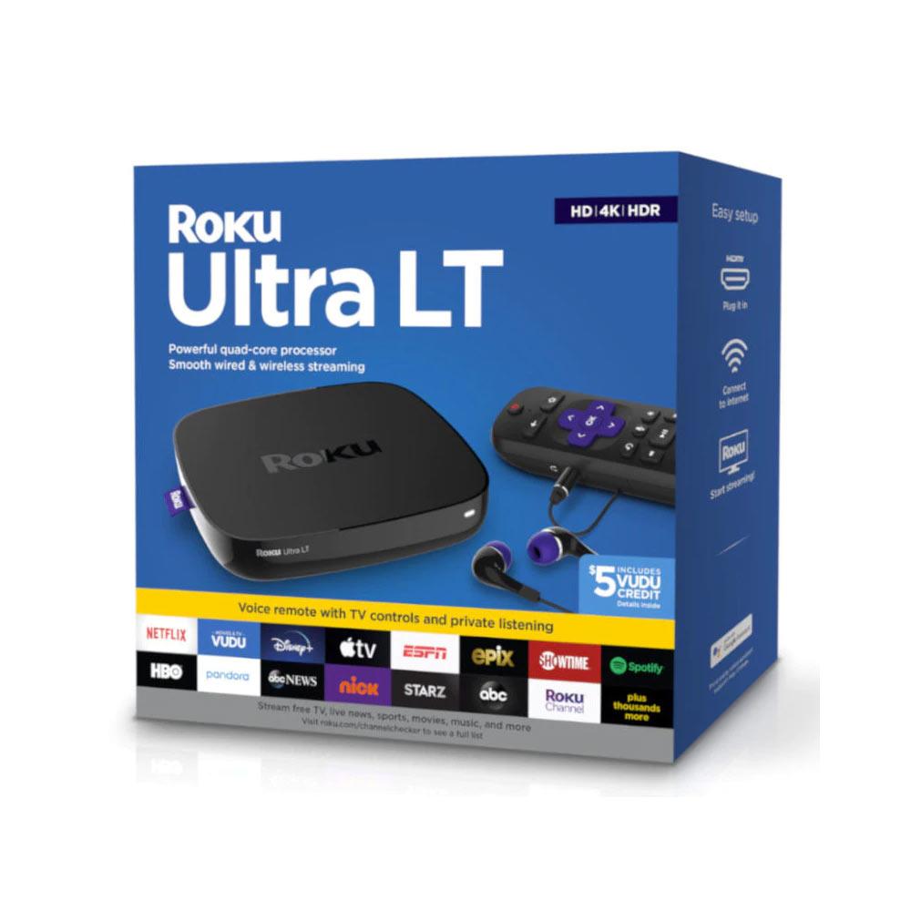 Roku LT - Ultra 4K Streaming Media Player with JBL Headphones and Enhanced Voice Remote - Black