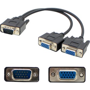 [VGASPLMFF/NEW] AddOn 8in VGA Male to 2x Female Black Splitter Cable