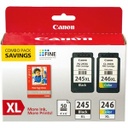 Canon PG-245XL/CL-246XL Original Ink Cartridge/Paper Kit Combo Pack - Black, Color